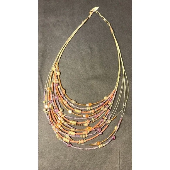 Coldwater creek Floating Bead Necklace With 14 Strands beaded Fall colors boho - Picture 6 of 10